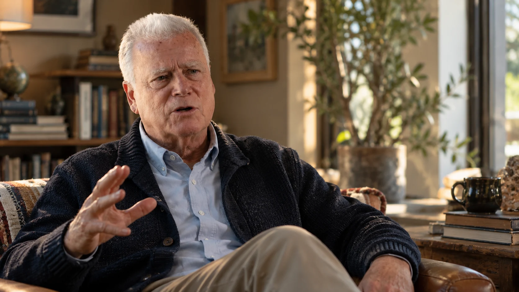 Editorial-style portrait of Dr. Steve Bonenberger in a sunlit living room